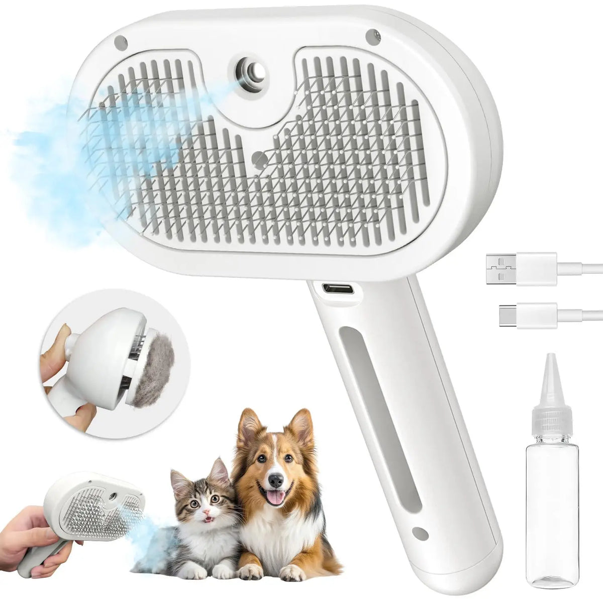 Purrfect Self-Cleaning Pet Grooming Brush with Gentle Mist Spray