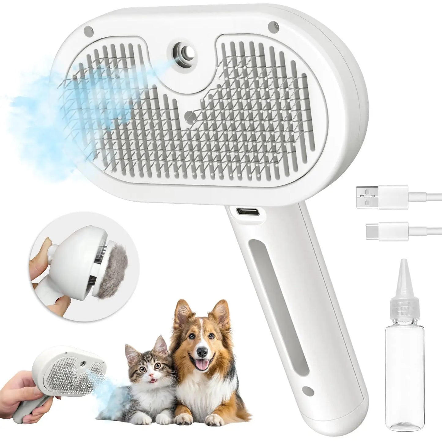 Purrfect Self-Cleaning Pet Grooming Brush with Gentle Mist Spray