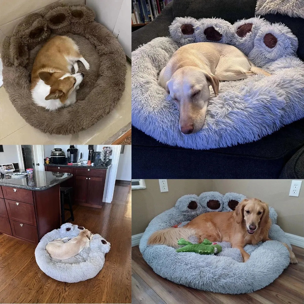 Dog Bed Winter Cat Pet Sofa Cute Bear Paw Shape Comfortable Pet Sleeping Beds For Small Medium Large Soft Fluffy Cushion Dog Bed